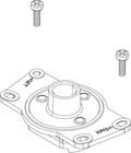 Lowrance Ghost Head Sensor Assy 000-15264-002 shown as a technical illustration of a mounting base with central cylindrical sensor housing and two accompanying screws for marine electronics installation.