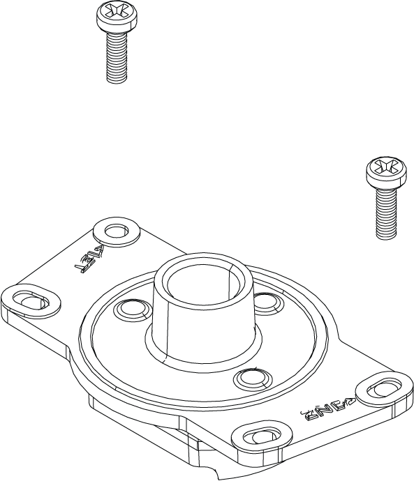 Lowrance Ghost Head Sensor Assy 000-15264-002 shown as a technical illustration of a mounting base with central cylindrical sensor housing and two accompanying screws for marine electronics installation.