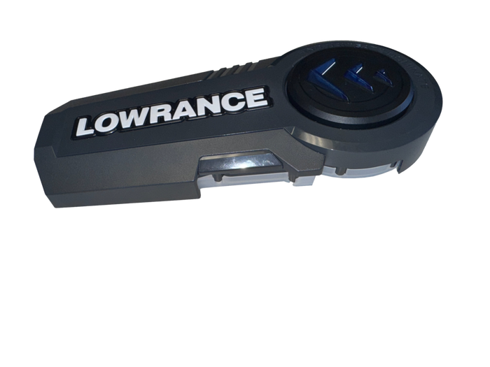 Lowrance Ghost X indicator Upgrade Kit PN:000-16508-001, a black compact marine electronics accessory with bold Lowrance branding for enhanced fishing tackle functionality.