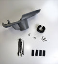 Lowrance Recon Head Base and Wedge Kit Saltwater PN:000-16404-001 showing a gray mounting base, wedge, multiple black cable ties, black spacer pieces, and assorted small screws laid out on a white surface for fishing electronics installation.