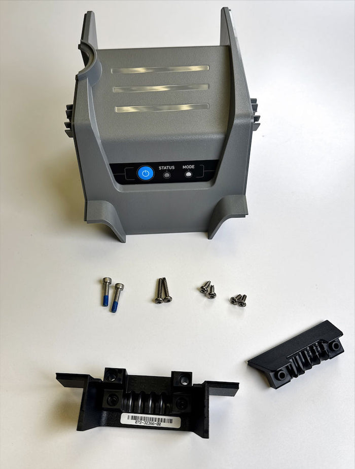 Lowrance Recon UI Cover Saltwater PN:000-16394-001 displayed with mounting hardware including screws and brackets on a white background, designed for marine electronics protection.