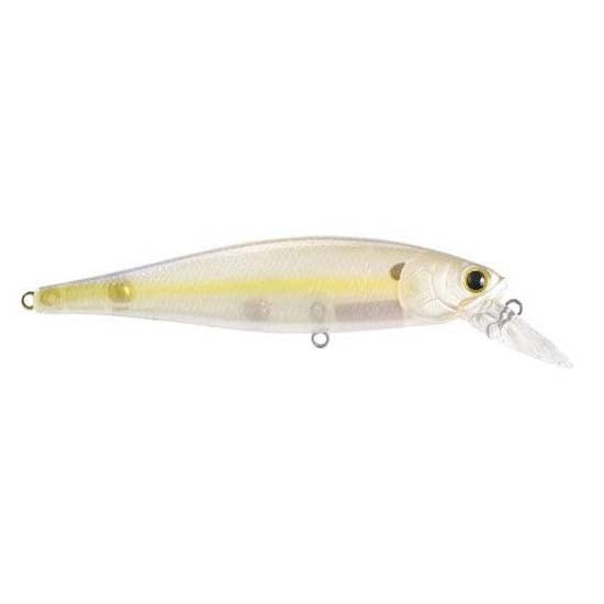 Lucky Craft Pointer 100SP Jerkbait fishing lure with a translucent body featuring a subtle yellow stripe, detailed eye, and a clear diving lip for realistic movement.