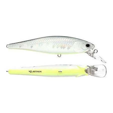 Lucky Craft Pointer 100SP Jerkbait in translucent silver and chartreuse colors, designed as a fishing lure for targeting musky and freshwater species.