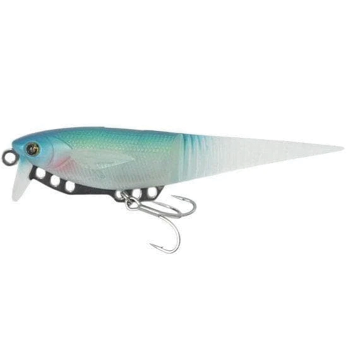 Madotachi Soft Hanitas 4 IN1.2 fishing lure in blue and white with a tapered tail, detailed body texture, and sharp treble hook for effective fishing tackle use.