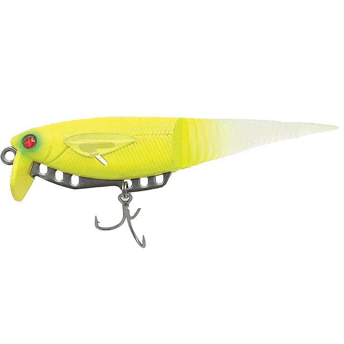 Madotachi Soft Hanitas 4 IN1.2 soft plastic fishing lure in yellow and translucent white with detailed body texture and treble hook for fishing tackle enthusiasts.