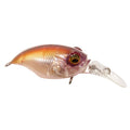 Close-up of a Megabass Griffon MR-X BFS fishing lure with a translucent orange and silver body, detailed eye, and extended clear diving lip for realistic movement in water.