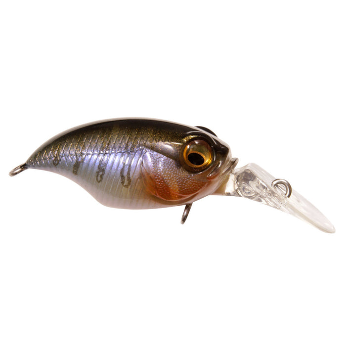 Megabass Griffon MR-X BFS fishing lure with a realistic minnow design featuring metallic green, brown, and orange hues, and a clear plastic diving lip for freshwater fishing tackle.