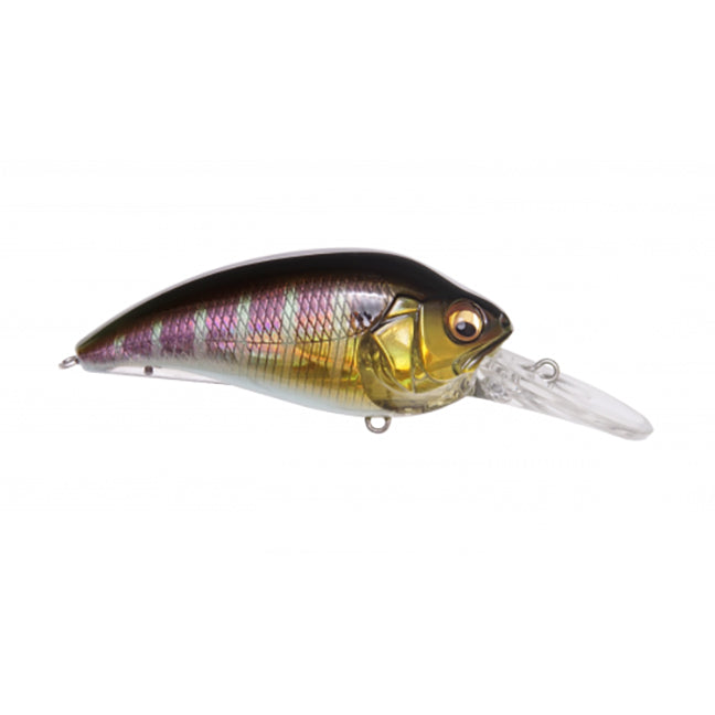 Megabass Super-Z Z2 fishing lure featuring a detailed fish-scale pattern in shades of gold, purple, and black with a clear plastic lip for diving action.