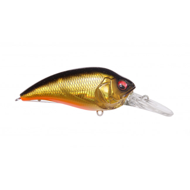 Megabass Super-Z Z2 fishing lure in metallic golden brown with black shading and red eyes, designed for use with fishing tackle to attract musky and other fish.