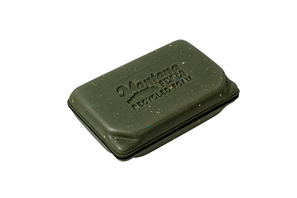MFC Recycled WP Flyweight Box shown closed in dark green with a textured waterproof case for organizing fly fishing flies and small fishing tackle