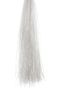 White and silver fine fibers with a subtle shimmer, designed as fishing tackle material for creating lures, identified as MFC Senyo's Shadow Fiber Blend.