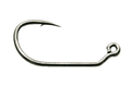 A close-up of an MFC Tactical Jig Hook, featuring a sharp, curved metal fishing hook with a small eyelet for attaching fishing tackle.