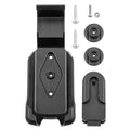 Minn kota Advance GPS Remote Cradle SKU:1866675 including black mounting cradle, two round mounting bases, a connector piece, and three metal screws with a nut, designed for marine electronics installation.