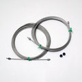 Minn Kota CABLE RPLCMNT KIT, 10', 3 STG P/N: 2887501 showing two coiled steel cables with metal fittings and two small black rubber grommets on a white background.