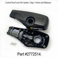 Minn Kota CONTROL BOX/CVR KIT UPDATE P/N: 2772514 showing a black two-piece plastic control box and cover kit with screws for marine electronics used in fishing boats.