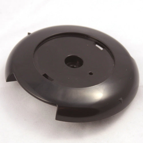 Minn Kota KNOB-PNTR,VANTAGE/PRIME PWR(~) P/N: 2050110 black circular plastic knob with a central hole and recessed areas, designed as a replacement part for marine electronics or fishing tackle.