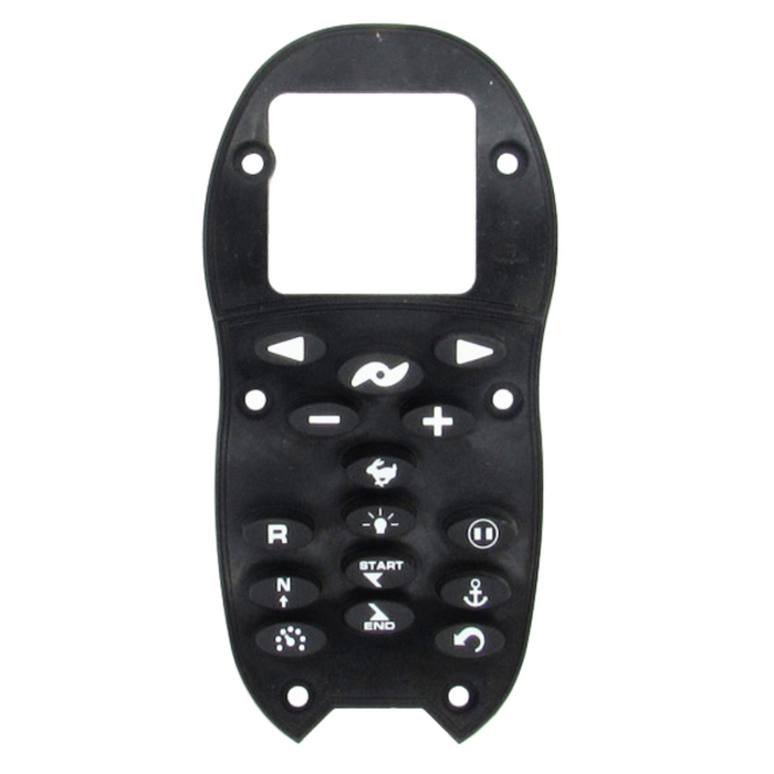 Rubber keypad overlay for Minn Kota REMOTE ASM, MICRO REMOTE P/N: 2994175 with multiple raised buttons including directional arrows, plus, minus, start, and anchor symbols.