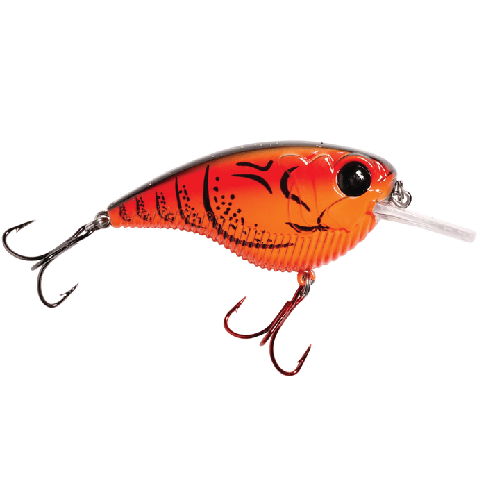 Monsterbass Flatline fishing lure in bright orange with black markings, featuring two treble hooks and a clear diving lip for effective fishing tackle use.