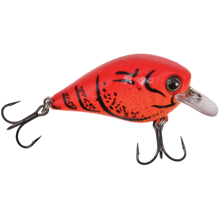 Monsterbass Little Banger fishing lure in bright red with black markings and two treble hooks designed for effective freshwater fishing tackle.