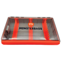 Monsterbass tackle box with orange and clear design on a white background