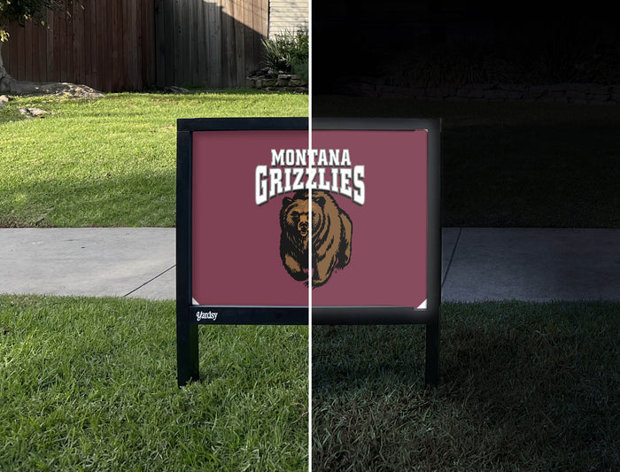 Montana Grizzlies Bear Maroon Yardsy Sign - Day Night