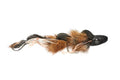 Mousey McMouseface fishing lure designed to mimic a small mouse with brown fur, black head, and detailed tail elements for use as fishing tackle in musky fishing.