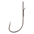 Close-up image of a single Mustad Alpha Point Series Alpha-Grip Finesse Hook, showing its sharp point, barb, and sleek metal finish designed for precision fishing tackle use.