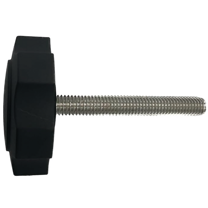 Net Buddy Aluminum Replacement Knob (For Garmin LVS34) featuring a black plastic star-shaped grip with a long threaded aluminum shaft, designed for fishing tackle and marine electronics use.