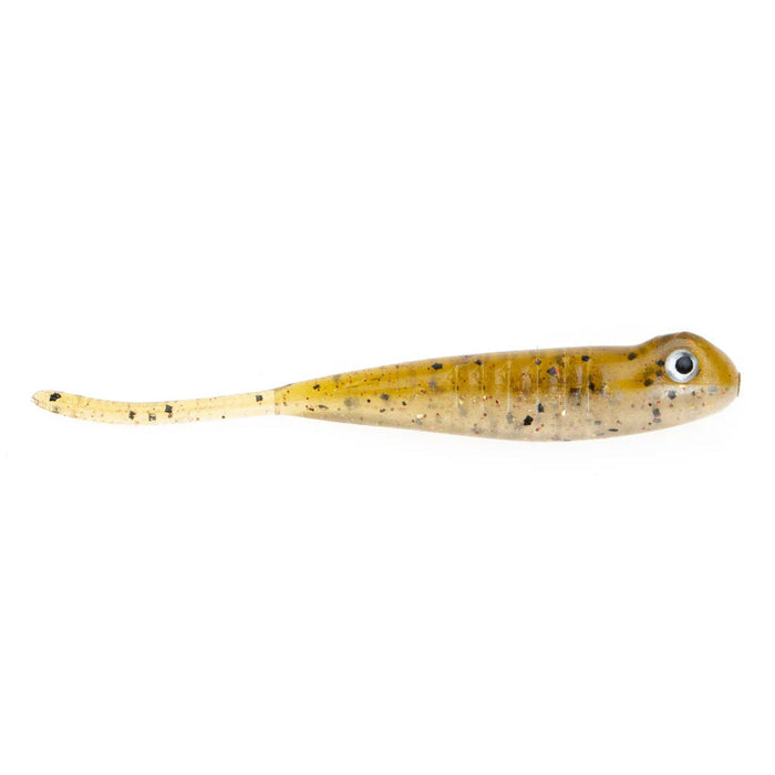 NetBait BaitFuel Infused The Drifter Minnow fishing lure in a translucent amber color with black flecks and a realistic eye, designed for effective fishing tackle use.