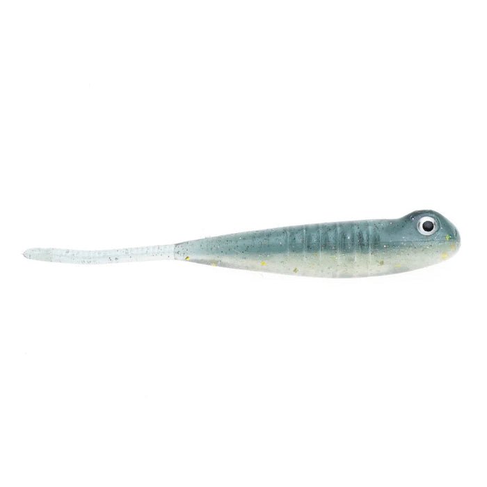 NetBait BaitFuel Infused The Drifter Minnow fishing lure in blue-gray with a soft, elongated body and realistic eye detail designed for effective fishing tackle use.