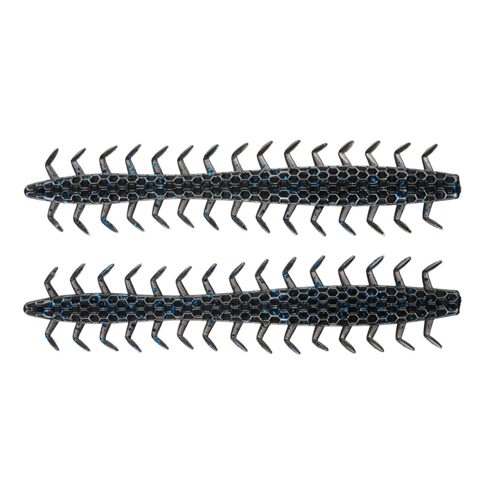 Netbaits Hextek 5" Dirty 30 black and blue segmented fishing lures with multiple flexible appendages for musky fishing tackle