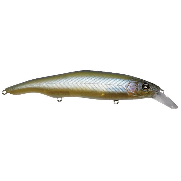 Nishine Lure Works Erie 115SD Jerkbait fishing lure with realistic smelt color, detailed body texture, and diving lip for effective musky and freshwater fishing tackle.
