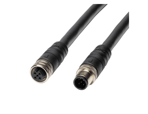 NMEA 2000 Drop Cable - 5M 720117-3 featuring black insulated cable with metal circular 5-pin connectors on both ends, used for marine electronics and fishing tackle connectivity.