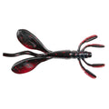 Nories 4" Escape Little Twin Creature Bait in black with red speckles, featuring soft segmented body, large paddle-like appendages, and flexible claw-like arms designed for fishing tackle.