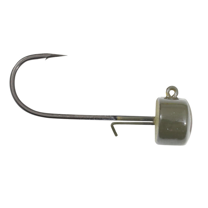 Northland Fishing Tackle Elite Series Nedster Jig Head, a fishing lure with a sharp curved hook and olive-colored weighted head designed for effective fishing tackle use.