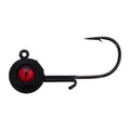 Northland Tungsten Panfish Jig featuring a black jig head with a red eye design and sharp curved fishing hook, ideal for fishing tackle and lure setups.