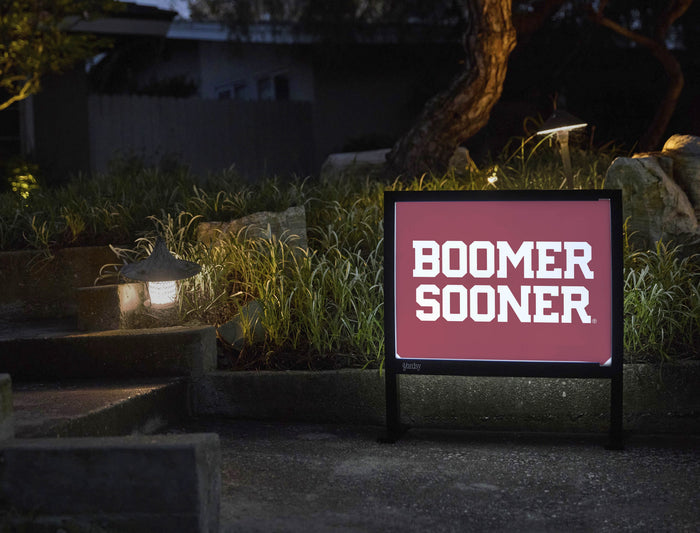 Oklahoma Boomer Sooner Wordmark Crimson Yardsy Sign - Flat Feet