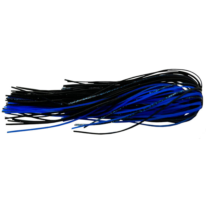 Outkast Tackle Frog Hair Fine Cut Jig Skirts in black and blue strands, designed for fishing tackle to enhance lure movement and attract fish.