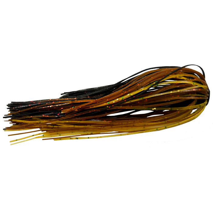 Outkast Tackle Frog Hair Fine Cut Jig Skirts in black and brown tones with fine strands designed for fishing tackle and lure customization.