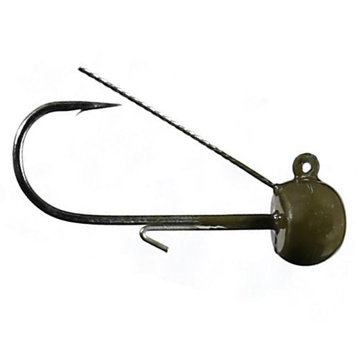 Outkast Tackle Weedless Perfect Ned Head, a weedless fishing lure head with a sharp hook, weighted rounded head, and wire guard for snag prevention in tackle and fishing lure setups.