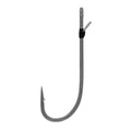 Owner Cover Shot HD Worm Hook in metallic finish featuring a sharp curved point and a small barb, designed for fishing tackle use in securing bait effectively.