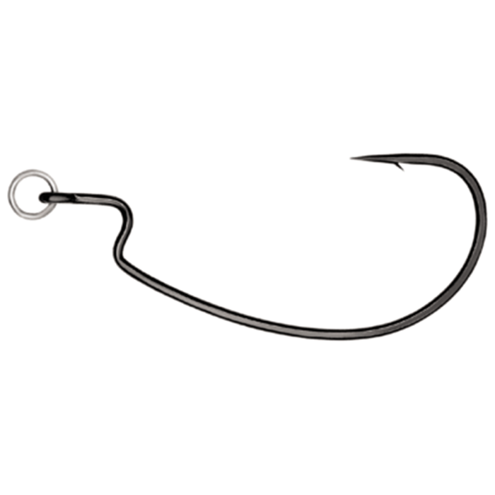 Owner Ringed AP Softbait Hooks shown as a single black curved fishing hook with a ring eye, designed for secure and effective fishing tackle use.