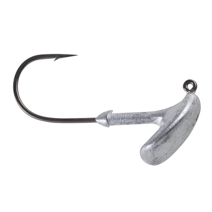 Owner Ultrahead Stand Up Jig Head featuring a sharp single fishing hook with a weighted, metallic silver head designed for effective lure presentation in fishing tackle.
