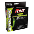 Box of P-Line EndurX Zero Fade Braid fishing line in electric green color, featuring 8-strand high performance braided construction with lifetime fade warranty.