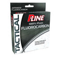 P-Line Tactical Fluorocarbon fishing line packaging in black and silver, highlighting 100% pure fluorocarbon, invisibility underwater, superior castability, and abrasion resistance.
