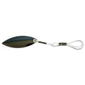 Performance Fishing Innovations Under Spin fishing lure with a sleek, dark metallic blade and a clear looped wire attachment designed for use with fishing tackle.