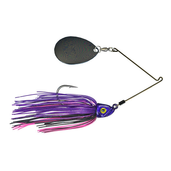 Picasso Lures Titanium Pro High-Performance Single Colorado Spinnerbait in purple and black with a single hook and a metal Colorado blade designed for fishing tackle and lure effectiveness.