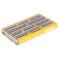 Plano EDGE 3600 Box is a durable fishing tackle organizer with clear lid and yellow accents, featuring adjustable compartments for lures and small fishing gear storage.