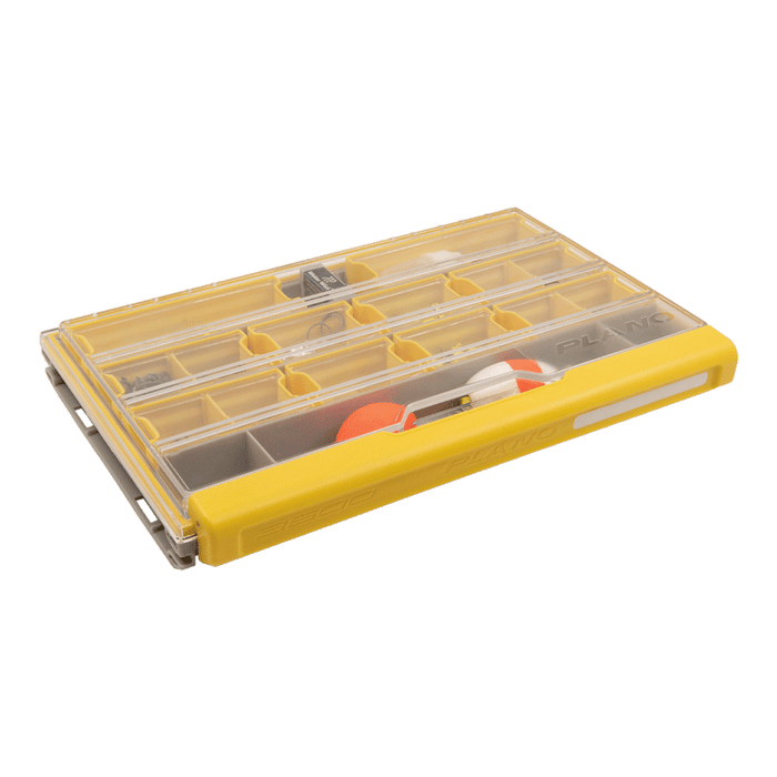 Plano EDGE 3600 Terminal fishing tackle box with multiple compartments and a transparent lid, designed for organizing lures and fishing accessories.
