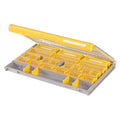 Plano EDGE 3700 Terminal Box with multiple adjustable yellow compartments and a clear hinged lid, designed for organized storage of fishing tackle and accessories.